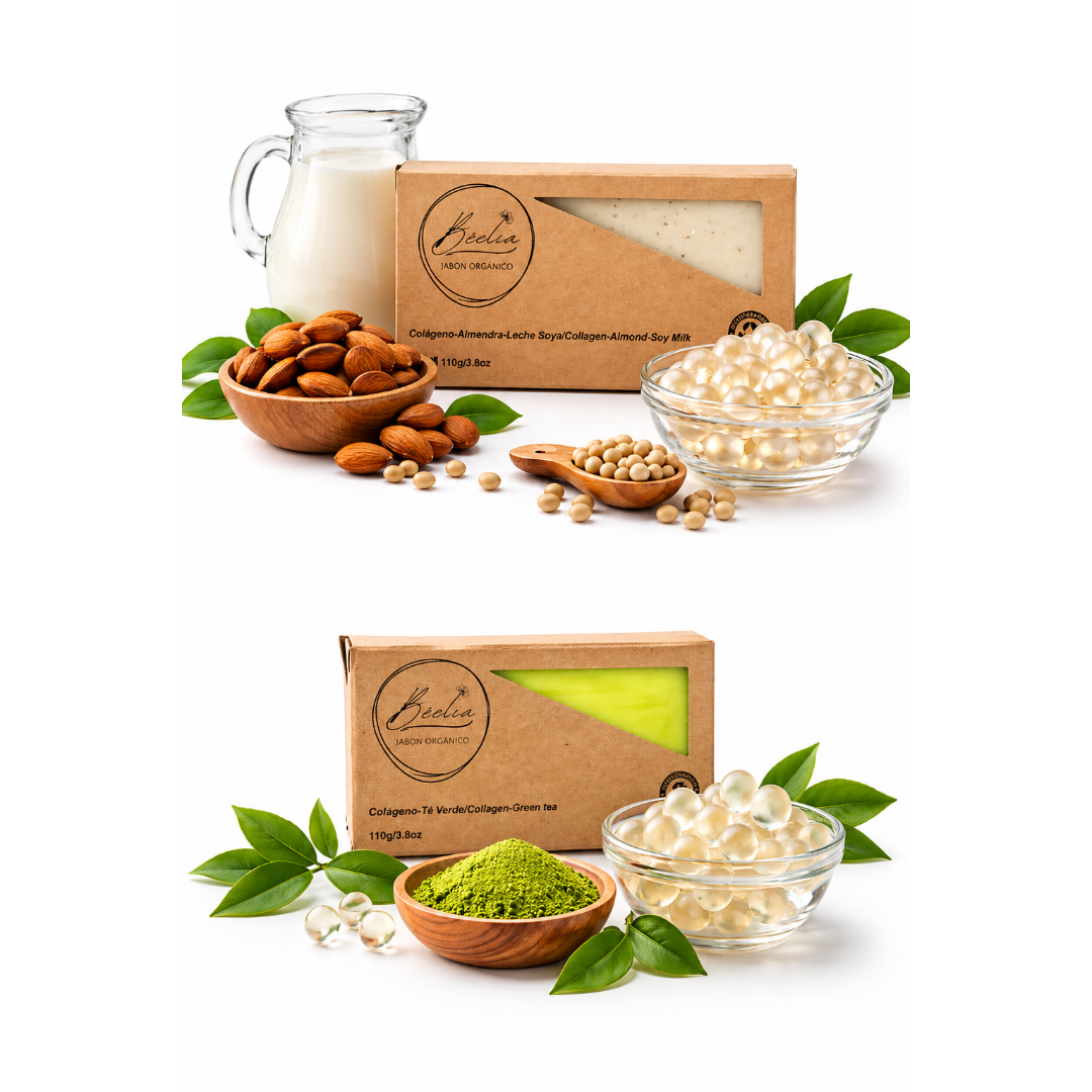 Kit 2 jabones organicos colágeno-té verde y colágeno-almendra