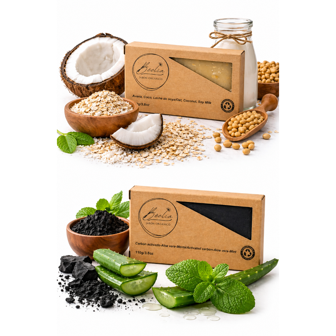 Kit 2 jabones organicos avena-coco y carbón-sábila